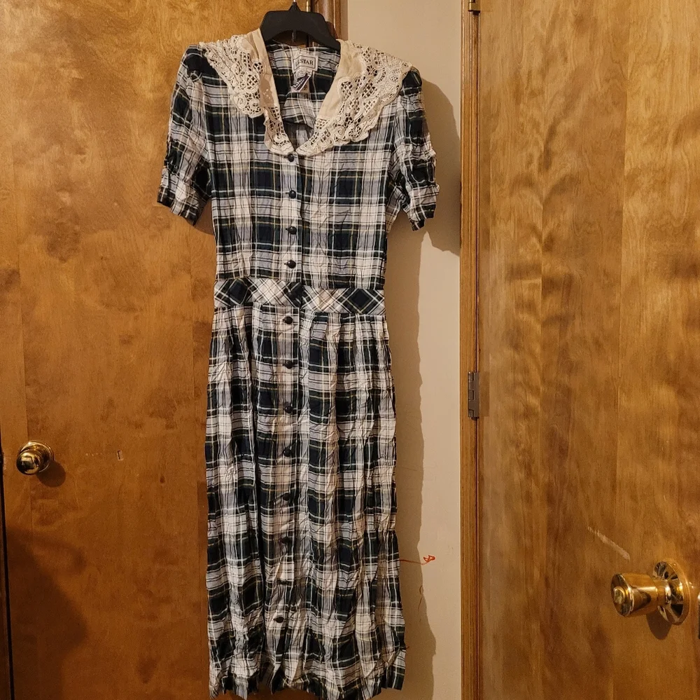 Vintage L.G. Star Womens  Plaid Dress Size 14 BlueWhite NEW - Picture 4 of 11